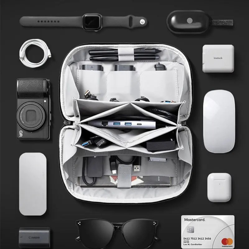 Travel Accessories Organizer Bag - กระเป๋าอุปกรณ์ดิจิทัลอเนกประสงค์ รุ่นอัปเกรด กระเป๋าเก็บสายเคเบิลสำหรับเดินทาง ทำจากไนลอนกันน้ำ พร้อมช่องเก็บพาวเวอร์แบงค์ พกพาสะดวก